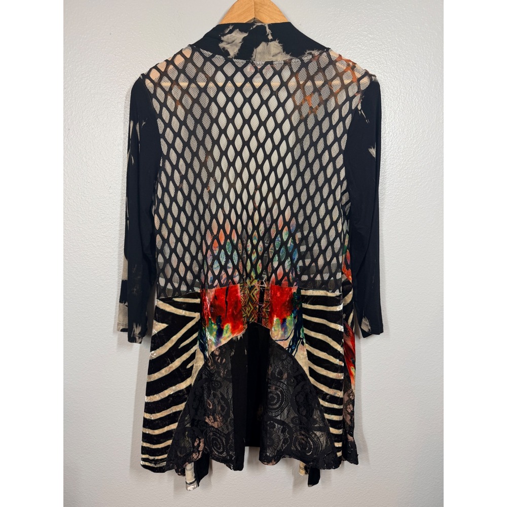 Kamana Mesh Boho Duster Cardigan Small Floral Patchwork Lagenlook Art to Wear